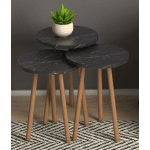 Bijzettafel Naelle set van 3 - zwart marmer design
